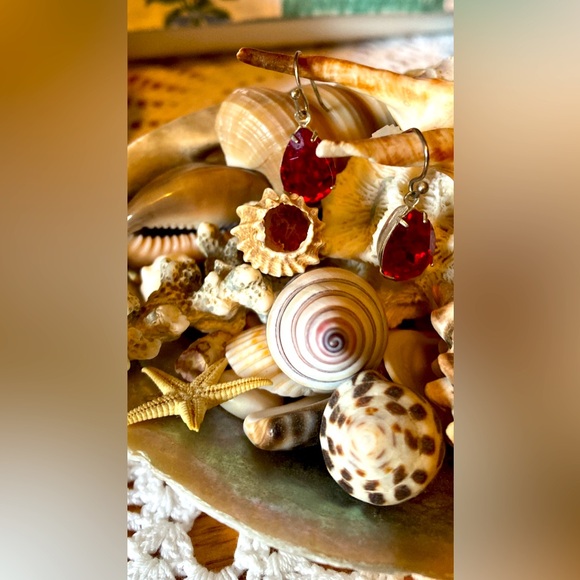Earrings, Ruby Red and Silver Dangling, .5” Long - Picture 5 of 12
